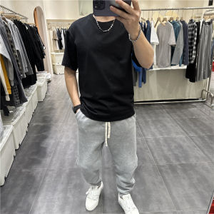 Boyfriend Style Heavyweight Pure Cotton Short Sleeve T-Shirt Loose Casual Solid Color Base Shirt Trendy Versatile round Neck T