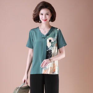 DTHN | Fashionable Young Mom Autumn Wear Chiffon Short Sleeve Shirt Elegant Seven Sleeve Top For Middle-Aged Women Stylish Blouse