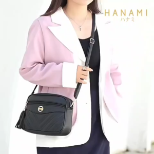 HANAMI Tas Selempang Branded cantik Kulit Hitam Premium Bulma Kekinian Wanita TA1181B5 Motif