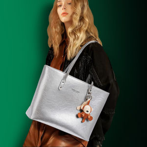 Womens Large Capacity Tote Bag Silver Shoulder Handbag Commuting Work Bag Handheld Bag Stylish Trendy Commuter Bag