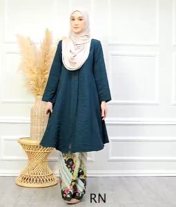 Baju Kebarung Princess 14.0 - Kebaya Labuh Muslimah Moden Plain Matching Batik Printed BF Friendly Cutting Princess Size S-3XL Ironless