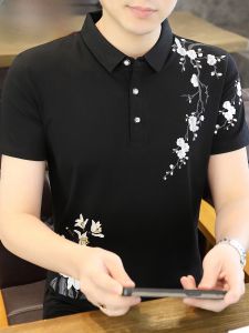 HENGYUANXIANG | Mens Polo Shirt Summer Fashion Cotton Short Sleeve Turn-down Collar Trendy Top Standard Fit Threaded No-iron Treatment Urban Style Daily Wear Breathable Thin Plant Floral Print