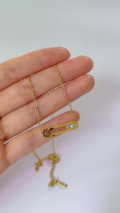 Minimalist Stylish Slide Zircon Geometry Square Pendant Simple Necklace Gold Plated Stainless Steel Women Fashion Jewelry Gift