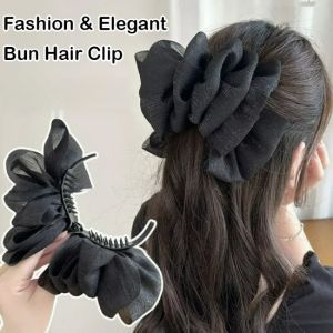 กิ๊บติดศีรษะทรงกล้วยแบบเรียบง่ายสำหรับผู้หญิงลูกบอลจับจีบหลายชั้นแฟชั่น