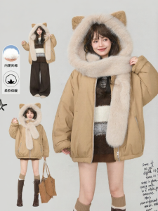 Keiko | Áo Khoác Bông Có Mũ Lông Cách Nhiệt