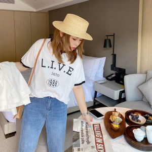 เสื้อยืดคอกลมแขนสั้นผ้าฝ้ายแท้ไซส์ใหญ่ Vogana สำหรับผู้หญิงไซส์ใหญ่ แฟชั่นฤดูร้อน เสื้อเชิ้ตแขนยาวทรงหลวม สไตล์เกาหลี