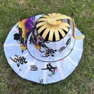 Summer Hat Sun Hat Foldable Fan Hat Bamboo Hat Sun Shade Wide Brim Floral Beach Trip Sun Protection Hat