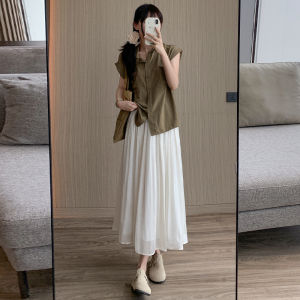 Shiny Thread Chiffon Skirt Womens A-Line Slimming Long Midi Skirt Pink Fairy Tale Style Summer New Arrival Korean Style High Waist