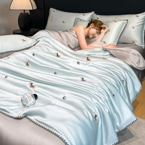 MANCAI | Cute Embroidered Ice Silk Summer Lightweight Machine Washable Single Quilt