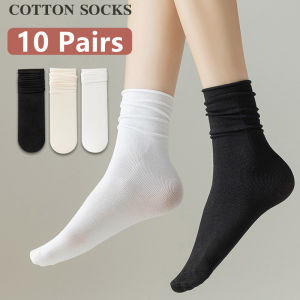 10 Pairs Womens Thin Ice Silk Long Tube Socks Summer Cool Mid Calf Black and White Ice Socks Pile Ladies Socks