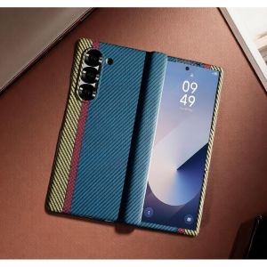 szhaiyu | Colorful Carbon Fiber Texture Phone Case For Samsung Galaxy Z Fold 8 7 6 5 4 Ultra With Front Tempered Glass Film Kickstand
