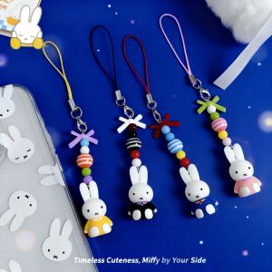 Bandai | Best Fashion Miffy Keychain Kawaii Anime Little Rabbit Bow Creative Y2K Punk Style Bag Cute Cartoon Charm Girl Gift Adorable