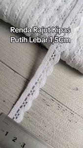 (Per 3 Meter) RDR334 Renda Rajut Putih Motif Kipas Lebar 15Cm