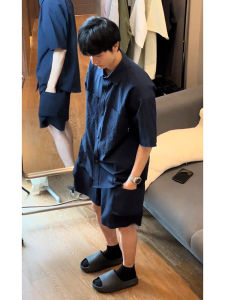 Quick Dry Bubble Cloth Set Summer Wear Mens Short Sleeve Five Pants Polyester Fiber T-Shirt Casual Sports Two-Piece Suit