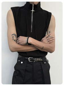 Summer Dark Series Niche Design Ins Trendy Pentagram Zipper Padded Shoulder Vest Mens Sleeveless Waistcoat Vest