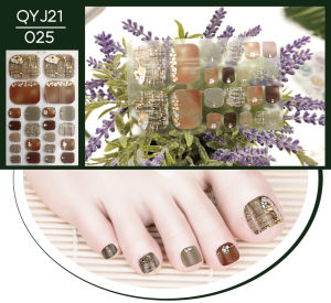 Long-Lasting Gold-Stamped Nail Stickers for Toenails Waterproof Diamond-Impacted Nail Art Decals Cross-Border New Model