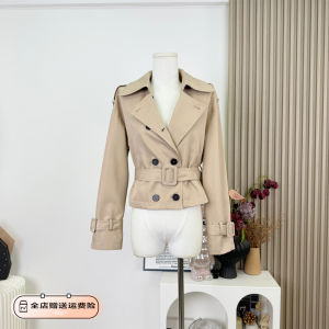 เสื้อแจ็คเก็ตผู้หญิงทรงเข้ารูปสั้นสีกรมท่า คอลเลกชั่นฤดูใบไม้ร่วง 2025 เสื้อคลุมกันหนาวแบบมีเอว คุณภาพระดับไฮเอนด์