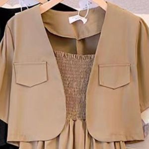 Short Sleeve Versatile Small Coat + Slim Looking Halter Skirt Two-piece Set Summer Plus Size Fashionable Stylish Suit Dress