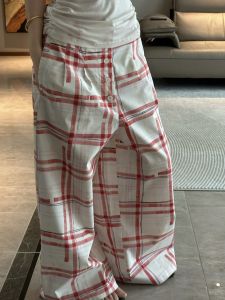 Quần Ống Rộng Kẻ Caro Phong Cách Mỹ Cổ Điển Cho Nữ Mùa Hè 2025 Quần Dài Ống Rộng Thoải Mái Thường Ngày