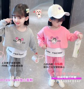 Spring Fashionable Long Sleeve Two-Piece Set for Girls Baby Cotton Mix Fabric Casual Style Print Pattern Spring Autumn Wear