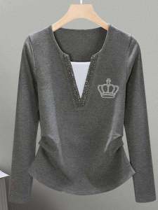 Áo Thun Dài Tay Cỡ Lớn Thời Trang Cao Cấp Cổ Chữ V Lót Lụa Mềm Mại Thoải Mái Mặc Thường Ngày Mùa Thu