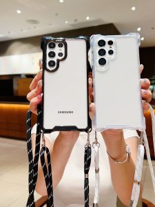 Transparent Samsung S22 A54 Crossbody Lanyard Phone Case Detachable Anti-Fall Quadrant Hole Opening Suitable for S25 Ultra A53 S24 Ultra A34