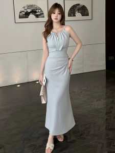 plus Size Womens French Gentle Style Hollow out Gathered Neckline Dress Summer Slimming Long Skirt A-Line Single Piece