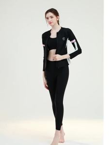 ชุดว่ายน้ำแบบแยกส่วนสำหรับผู้หญิงชุดดำน้ำแบบมืออาชีพกางเกงขายาวแขนยาวแห้งเร็วกันแดดแบบเต็มตัวชุดเล่นเซิร์ฟสำหรับสาวๆ