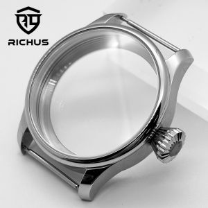 Vỏ Đồng Hồ Bằng Thép Không Gỉ Màu Bạc RICHUS 406mm Với Mặt Kính Sapphire Tương Thích Với Bộ Máy ETA6497 6498 ST3600 ST36