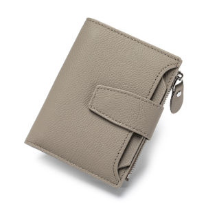 Genuine Leather Women RFID Blocking wallet Large Capacity Bifold Compact Card Holder Wallets Zipper Coin Pocket 4 ID Window