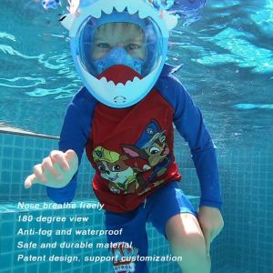 Boys Girls Cartoon Swimming Full Face Snorkeling Mask Kids Underwater Scuba Anti Fog Snorkel Diving Mask Set Equipment