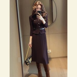 SHANGSHA | Elegant Ladylike Style Purple Knit Dress