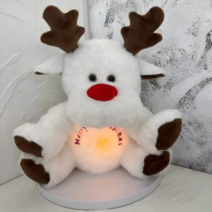 2025 Cute White and Brown Christmas Deer Breathing Shining Music Filled Baby Plush Toy Whispering Baby Christmas Gift