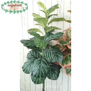 Pohon Artificial Daun Karet Merah Muda / Hijau Tua X3 T140 Latex Cover Purun Belly Borneo Hiasan Caffe