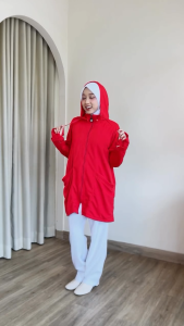 Hijacket Ezzenza Merah | Jaket Wanita Kekinian Syari | Hoodie Jacket Muslimah