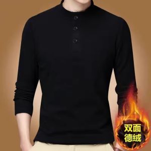 เสื้อยืดแขนยาวผู้ชาย ผ้าขนแกะ คอตั้ง อบอุ่น ลำลอง ใส่สบาย ระบายอากาศได้ดี สำหรับผู้ชายวัยกลางคนและผู้สูงอายุ