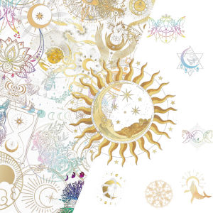 50CS Golden Celestial Body Aesthetics PET Transparent Stickers Graffiti Phone Guitar Laptop Suitcase Waterproof Sticker Kids Toy