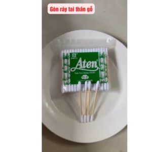Combo 12 gói gòn ráy tai thân gỗ Aten tăm bông vệ sinh tai trang điểm thân gỗ chắc chắngòn ráy tai lớn thân gỗ tiệt trùng.