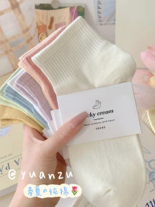 ถุงเท้าผ้าฝ้ายสีขาวสำหรับผู้หญิง ฤดูใบไม้ผลิและฤดูร้อน ถุงเท้ากีฬาบาง สไตล์ญี่ปุ่น ถุงเท้าครึ่งแข้ง ถุงเท้าสั้น