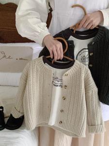 Fashionable Knitted Sweater Coat for Children in Beige Color Girls Boys Kids Spring Autumn Wear Versatile Style Chinese Production