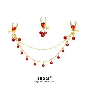 Red Ruby Tassel Bell Clip Earring Vintage Court Style Fashion Jewelry under 100 Yuan Retro Palace Theme Accessory