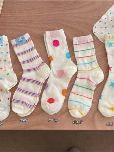 Womens Mid-Calf Breathable Sweat Absorbent Socks 4 Pairs Pack Spring Summer New Colorful Dog Socks Trendy Sport Yoga Fitness