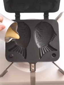 1pc MOREDOR Fish-Shaped Nonstick Aluminum Taiyaki Maker Double-Sided Baking Mold with Handle for Home Grill Metal Frying Pan MOREDOR