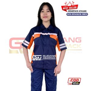 Wearpack Atasan Warna DONGKER OREN(Baju Kerja)- Resleting - Lengan pendek