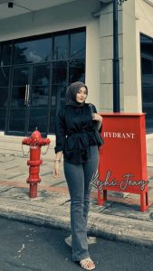 Cutbray Jeans Wanita Stretch Terbaru Celana Highwaist Strett Melar Grey Abu Panjang 102cm