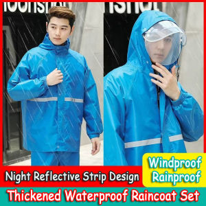 Rain Coats Oxford Cloth Motorcycle Rain Coat Adult Hooded Raincoat Suit Windproof Waterproof Bike Bicycle Raincoats Reflective Outdoor Rain Jacket Baju Hujan Motor 雨衣 