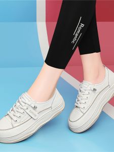 Womens Thick Bottom Flat Casual Shoes Spring Summer New Style Retro Fashionable White Sneakers Leather Comfortable Slip-On