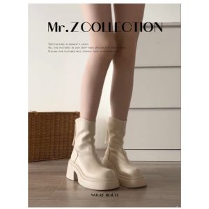 White Martin Boots Womens Style Elastic Slim Fit Short Boot High Heel Comfortable Casual Fashion Booties for Young Women