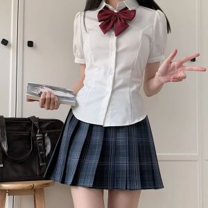 Chubby Girl Plus Size JK Uniform Pure Desire Waist Trimming Shirt Womens Stylish Niche Style Tight Waist Tops Puff Sleeves White Shirt