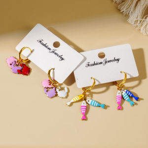 Summer Ocean Series Colorful Enamel Fish Crab Drop Earrings Fashion Animals Dangle Earrings Ear Buckle Jewelry Beach Gifts